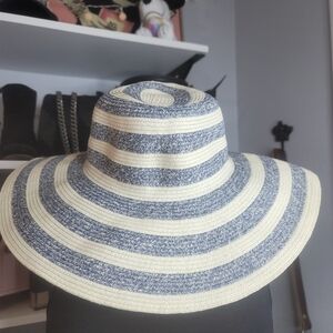 Striped Blue and Cream Sun Hat